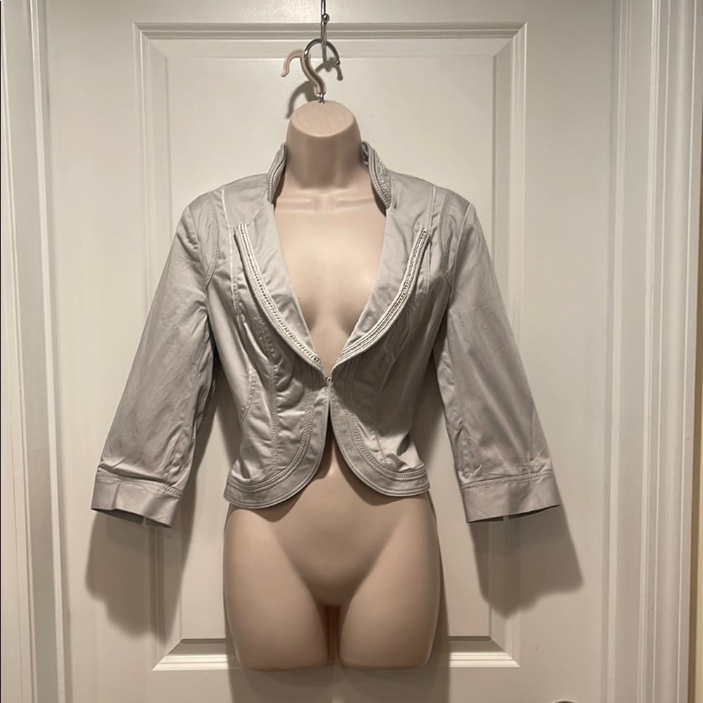 White House Black Market Gray Cropped Blazer with Notched Lapel